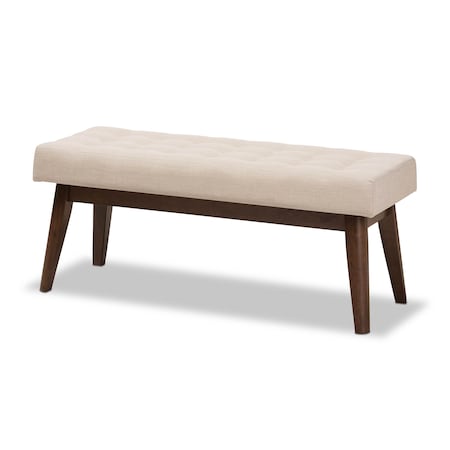 Baxton Studio Elia Walnut Wood Light Beige Button-Tufted Bench 140-7565
